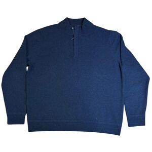 NORDSTROM Men's Shop 100% Cashmere 1/4 Zip Sweater XL Navy Blue Mock Neck